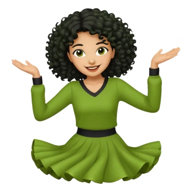 a woman with olive skin tone and curly black hair wearing green and dancing sticker