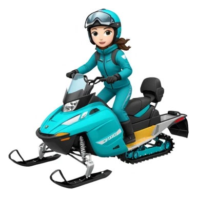 Can you create an emoji of a brunette girl on a teal polaris khaos 850 155 snowmobile doing a wheelie sticker