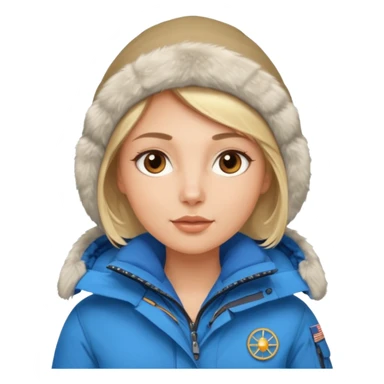 Luxury blonde model, brown eyes, polar explorer, blue clothes sticker