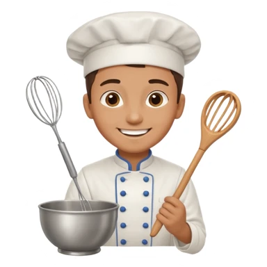 Male Young Pastry Chef – smiling, holding whisk and mixing bowl. sticker