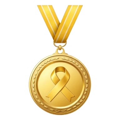A golden medal with a glossy finish, featuring a central gold awareness ribbon symbol sticker