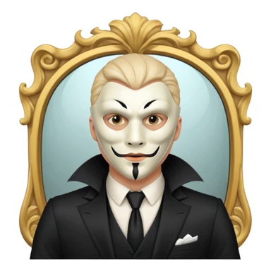 Spooky killer on mask on fancy mirror behind man sticker