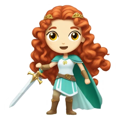 a white girl with long red curly hair and freckles, cosplaying Princess Zelda posing and ready for a fight sticker