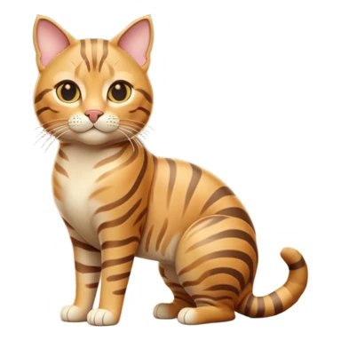 A 3D cartoon golden tabby Bengal cat with realistic striped pattern, warm lighting, natural depth, Memoji-style cinematic detail. full body or half body. sticker