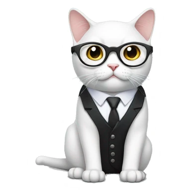 White British cat in black office suite with glasses  sticker