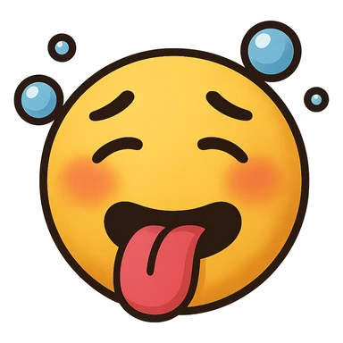 yellow face with tongue out, flushed cheeks, and bubbles, drunk, remove background sticker