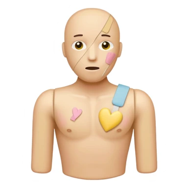 A broken heart sealed with a Band-aid man in soft pink, beige and yellow pastel colors sticker