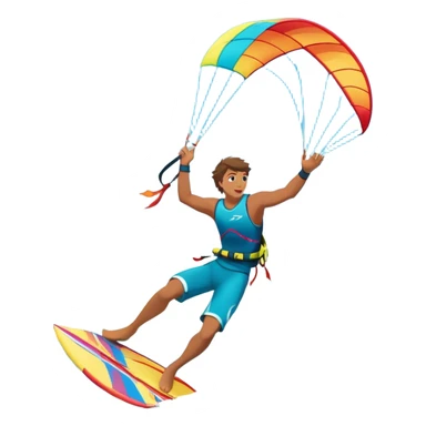 A kite surfer soaring above the waves, holding onto a kite with the wind in full force. The background showcases the ocean and sky, emphasizing the freedom, thrill, and energy of the sport. The motion of the kite and board is dynamic, capturing the excitement of kiting. sticker