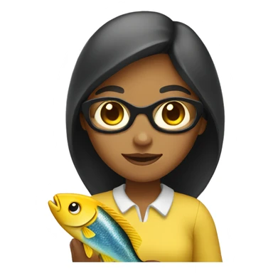 a yellow skin girl is holding a fish sticker