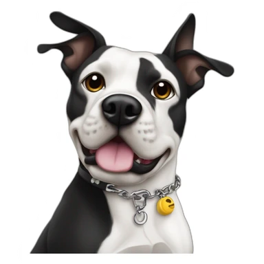 Un staffi noir et blanc avec des tache de brunger sur c'est patte arrière avec un collier ver se nomment ugette sticker