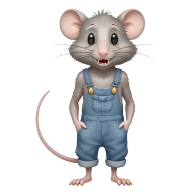 angry skinny grey-rat disheveled long-nose wearing-overalls no-shirt confused teeth-showing full-body sticker