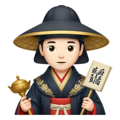 Samurai lord, Elegant noble in long robes with tall hat, holding a scroll of orders. sticker