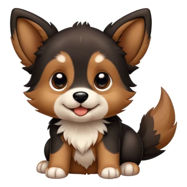 happy black brown puppy with pointy ears  sticker