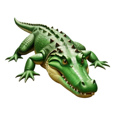 cinematic-crocodile-realistic-full-body-on all fours-emoji,-massive-scaled-body-partially-submerged-in-shallow-water,-head-tilted-dramatically,-rough-green-and-brown-hide-textured-with-deep-ridges,-simplified-yet-realistic-focused-features, head held high sticker
