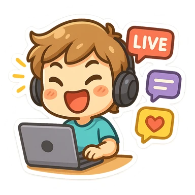 streaming emoji, live chat bubbles, energetic, bright colors sticker