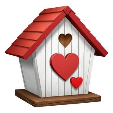 a birdhouse with a normal circular hole and a red roof with the rest white and a heart at the top but below the roof sticker