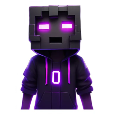 Minecraft Creeper wearing a black hoodie with "OMG" letters on it and VR headset in a cyberpunk VR environment with violet neon lighting. sticker