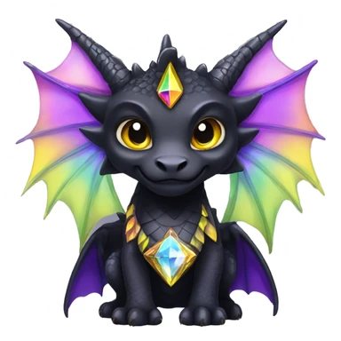 Black Dragon with purple and yellow crystals, a rainbow diamond on his chest, his eyes are yellow, and he has wings sticker