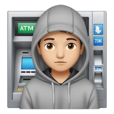 scammer in a hoodie near ATM sticker