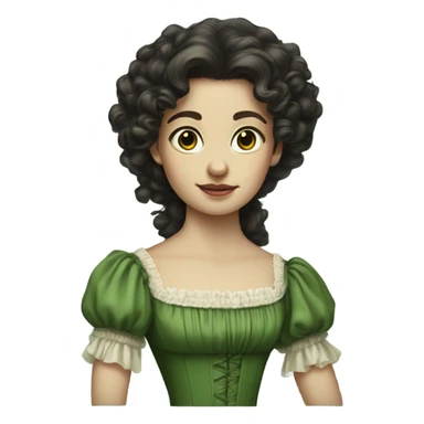 Long dark curly hair, wearing a green dress from the 1800’s, pale skin sticker