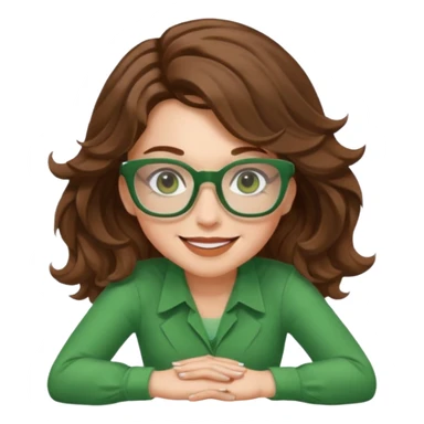 brown wavy hair and green square glasses white woman crouching sticker
