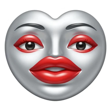 A seductive pair of slightly parted lips emoji made of liquid silver chrome, smooth glossy metallic surface, soft sensual curves, subtle reflections, luxury sexy aesthetic, minimal iOS emoji style, centered composition, clean white background, soft studio lighting, no text sticker