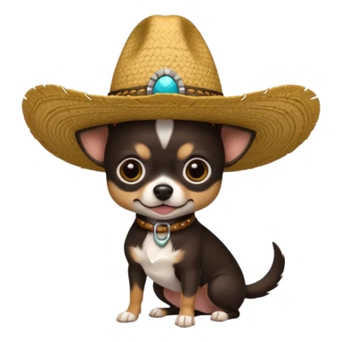 Chihuahua negro con cafe con sombrero de paja sticker