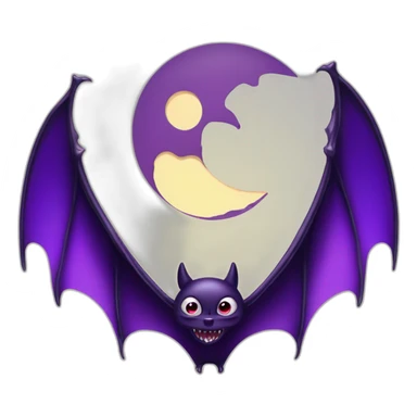 purple and black evil face vampire bat cartoon sparkle eyes wings flying in front of large dripping crescent moon sticker