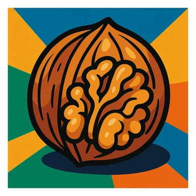 a stylized walnut, bold lines, cartoon style sticker