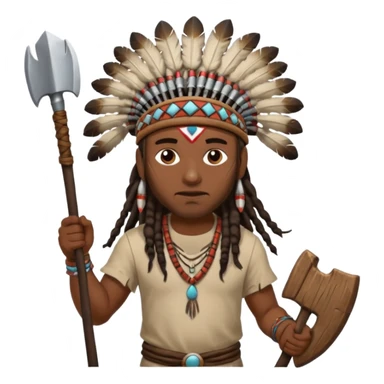 Black American man dark brown with dreads with a American Indian headdress throwing a axe sticker