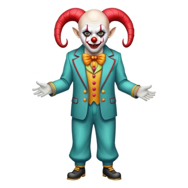 demonic clown wearing a leisure suit, bald with ram horns sticker