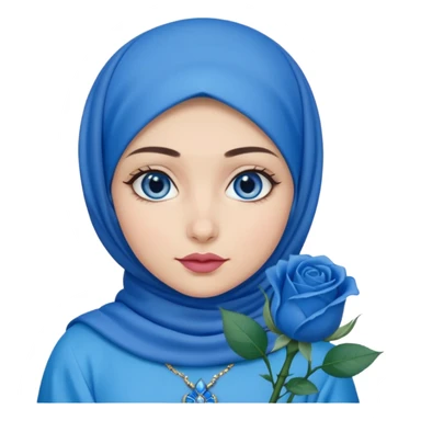 Turkish beautiful finish Konya girl blue eyes with blue hijab islamic dress and had on her hand blue rose design lipstick sticker