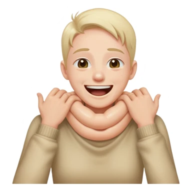 person hands around their neck ckoing themselves while laughing kind adying sticker