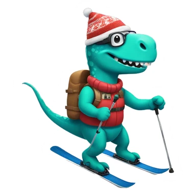 party dino skiing while holding poles sticker