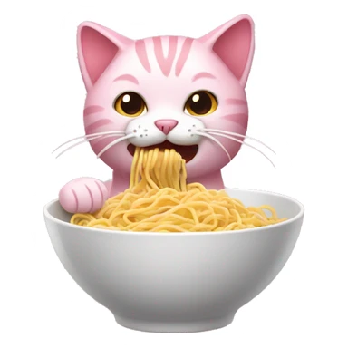 pink cat eating noodles  sticker