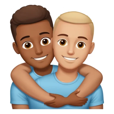 Latino man with big eyes and buzzed head cuddling white boyfriend with great smile sticker