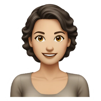 Smiling woman in her 30's, elegant style, dark brown hair, hazel eyes, fair skin tone sticker