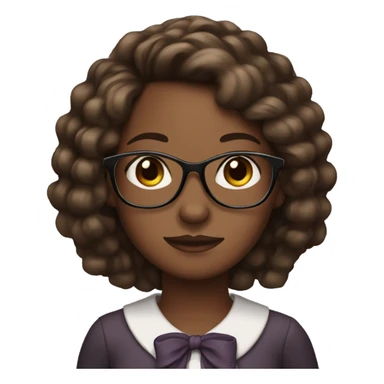 Black girl eoth long brown hair with a bow and glasses sticker