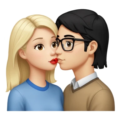 pretty light blonde girl barbie kissing nerd with black hair and tan skin on the cheek sticker