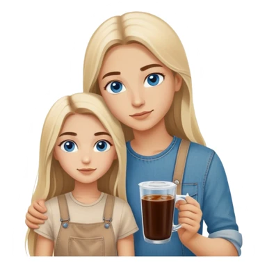 Turkish beautiful finish Konya girl long blonde hair and blue eyes with beige denim dress and with her brother had on the hand Rose Cold brew coffee   sticker