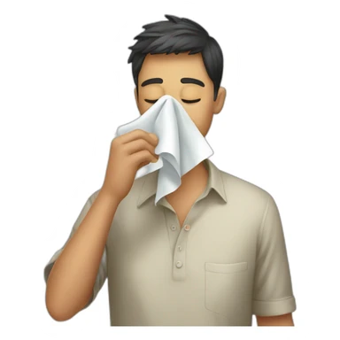 person sniffing cloth sticker