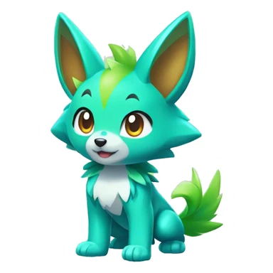 Cute Colorful Shiny Chibi Lime-Green Fakémon-Wolf-Pokémon Full Body sticker