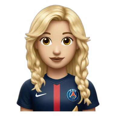 Blonde girl with a fringe, a PSG jersey and a baguette sticker