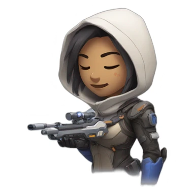 ana from overwatch, sushing the audience with her sleep dart sticker