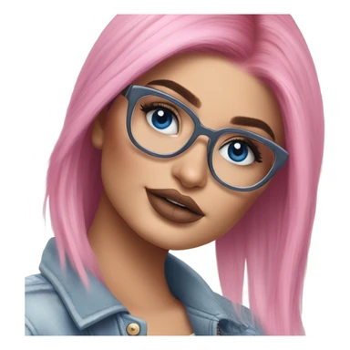 Photo Realistic kylie jenner stylish pink hair BLUE eyes and glasses happy  sticker