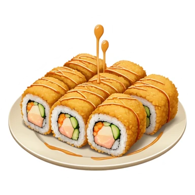 Plate of deep fried California roll with spicy mayo  sticker
