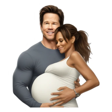 Pregnant mark Wahlberg being hugged by Halle berry sticker