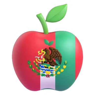 an apple with a Mexican flag pattern, bold colors, 3D style, no text sticker