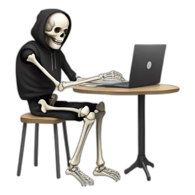 Skeleton with laptop in black hoodie sticker