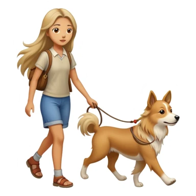 A long-haired girl walking a Chinese rural dog sticker